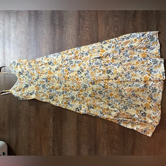 JOIE Floral cotton tiered Maxi Dress yellow & gray boho coastal cowgirl Sz 6 EUC - Picture 15 of 16